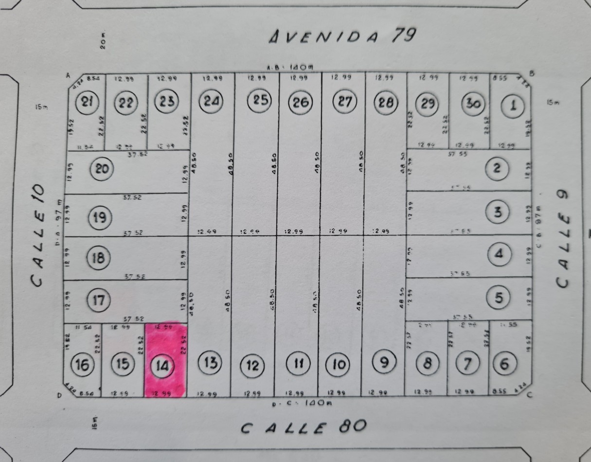 HERMOSO LOTE BALDIO A 100 MTS DE AV.79